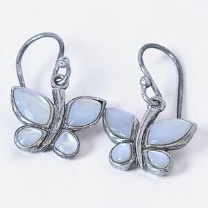 Vintage Sterling Silver 925 Moonstone Butterfly Earrings Dainty French Hooks